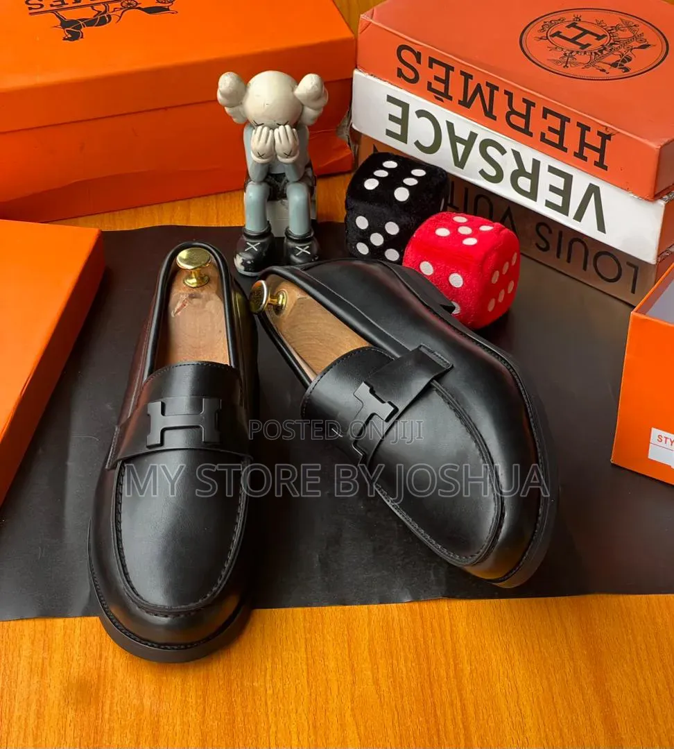 Hermès H-Buckle Leather Loafers (Black)