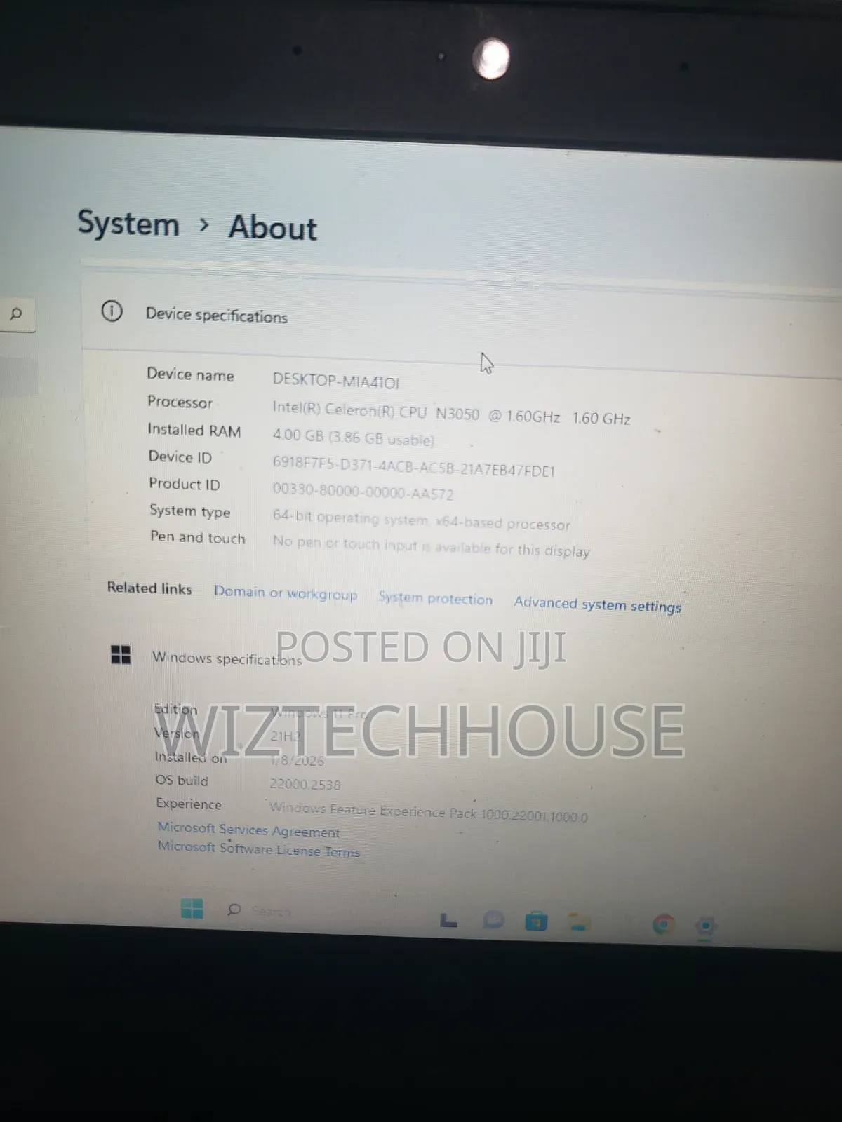 Laptop HP 4GB Intel Celeron SSD 60GB