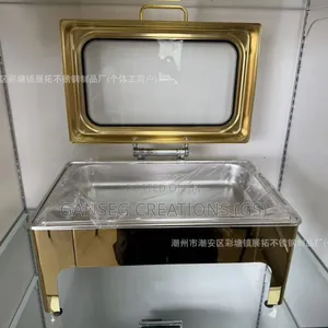 Luxury 9L Gold Chafing Dish Set With Hydraulic Closing Lid