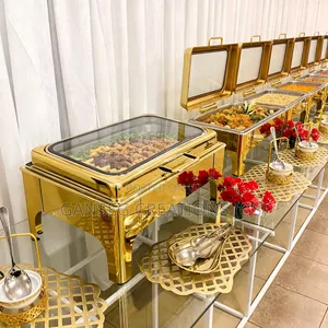Luxury 9L Gold Chafing Dish Set With Hydraulic Closing Lid
