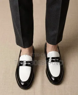 Men's Luxury Black White Patent Leather Loafers–Classic Slip-on Shoes