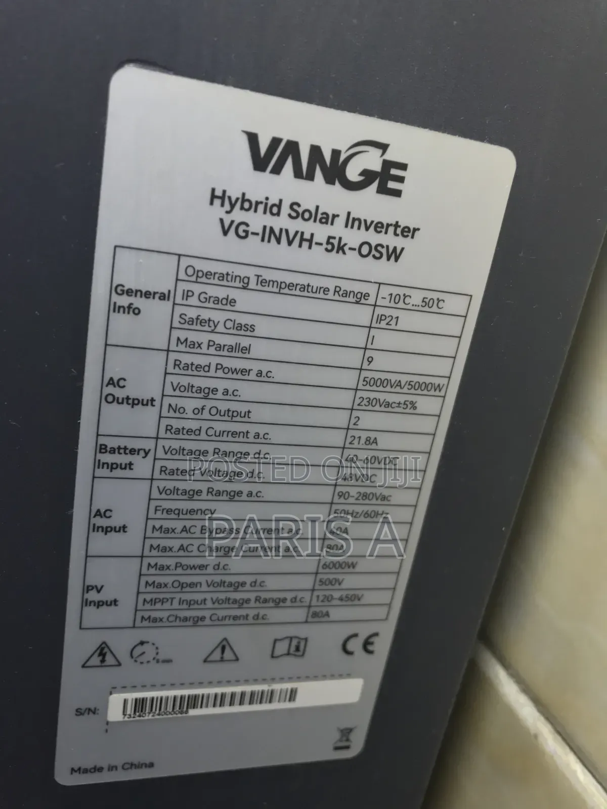 5kVA Hybrid Solar Inverter (VANGE)