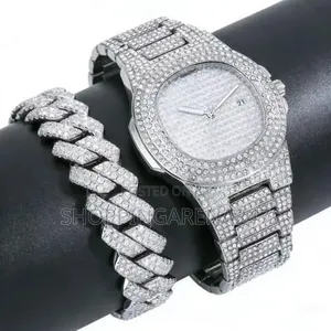 Men's Wrist Watch and Cuban Chain Set.