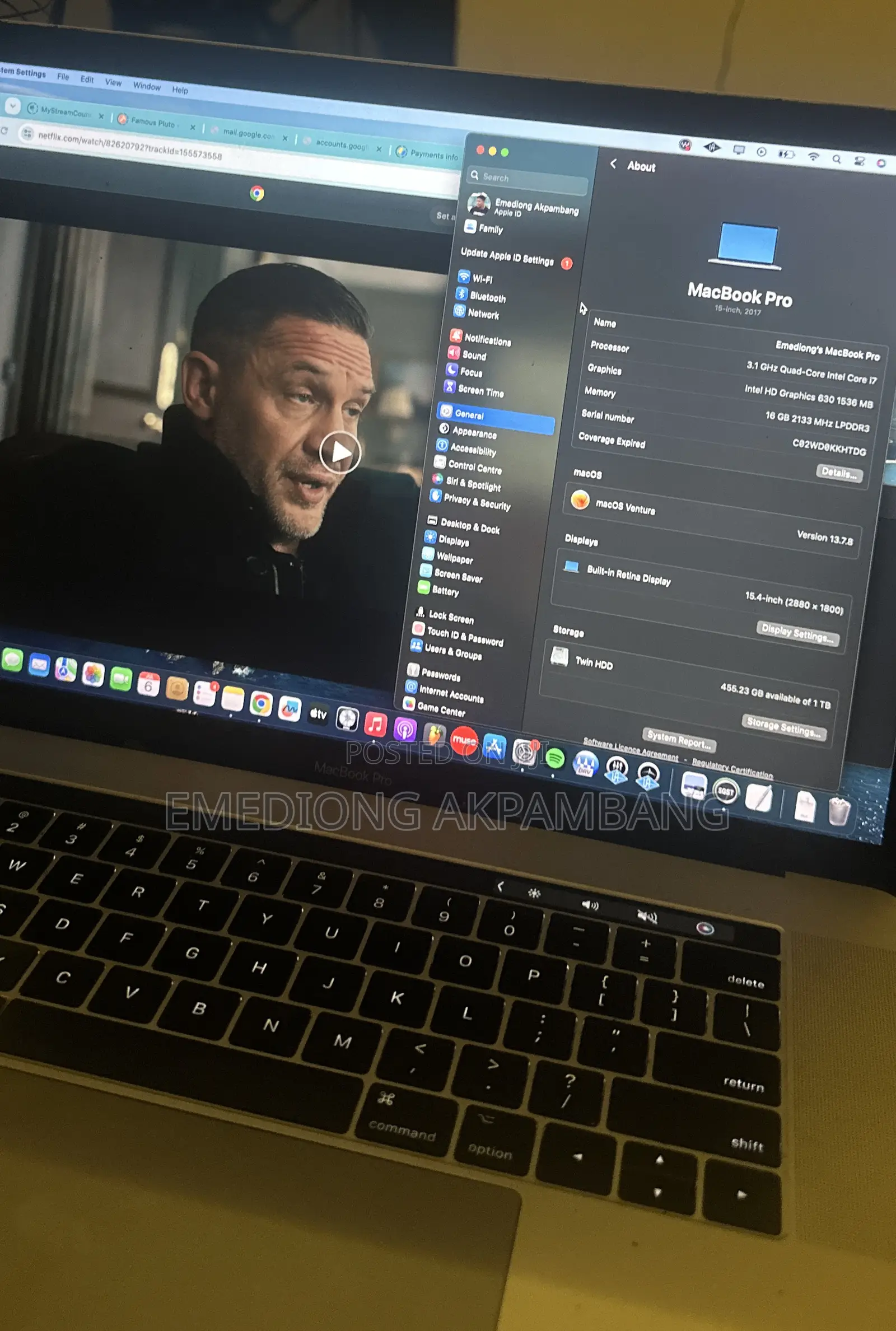 Laptop Apple MacBook Pro 2017 16GB Intel Core i7 SSD 1T