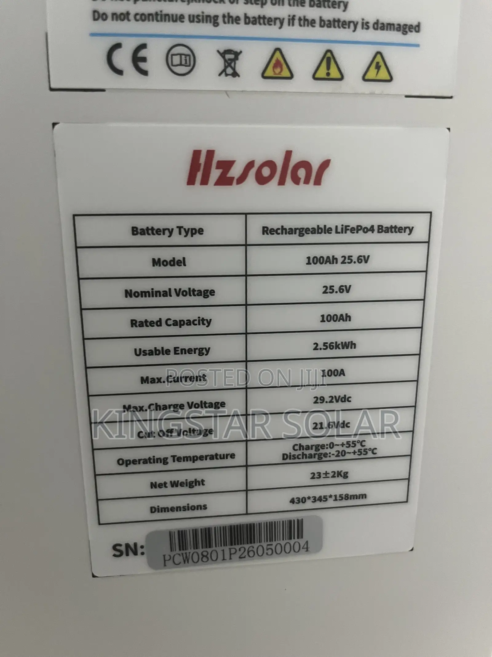 HzSolar 2.5Kwh 24V Lithium Battery