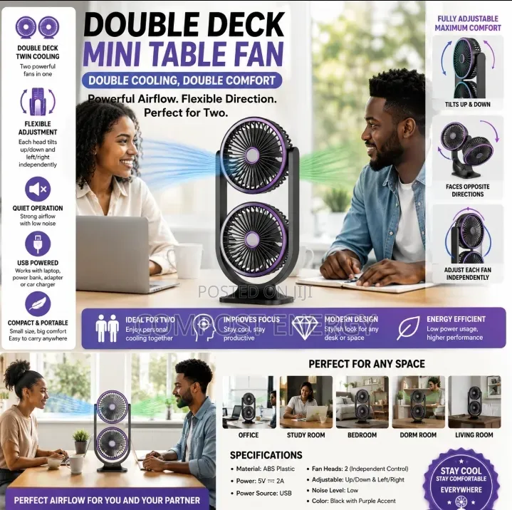 Rechargeable Double Deck Table/Desk Fan
