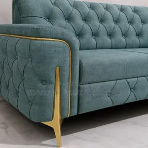 Luxury Teal Tufted 2-Seater Sofa With Gold Trim Angular Legs