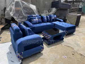 Blue Sofa Lshap With Center Table N Single Seater