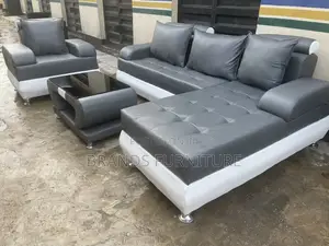 Gray N White Leather Lshap Sofa With Center Table N Single Seater