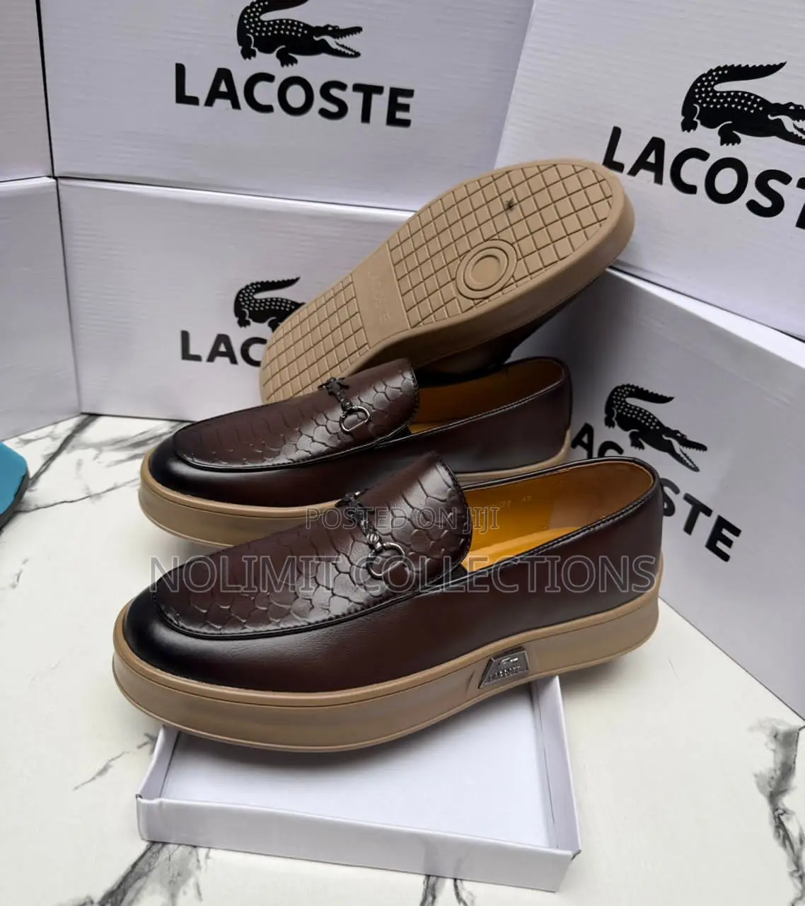 Lacoste Men's Snake Skin Leather Loafers