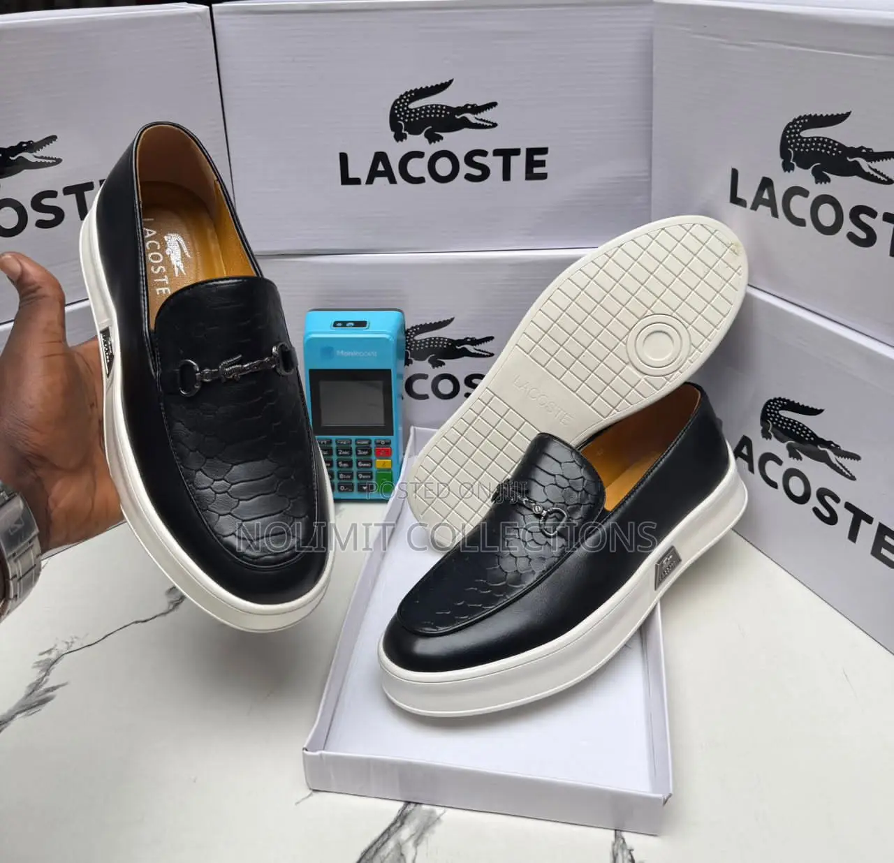 Lacoste Men's Snake Skin Leather Loafers