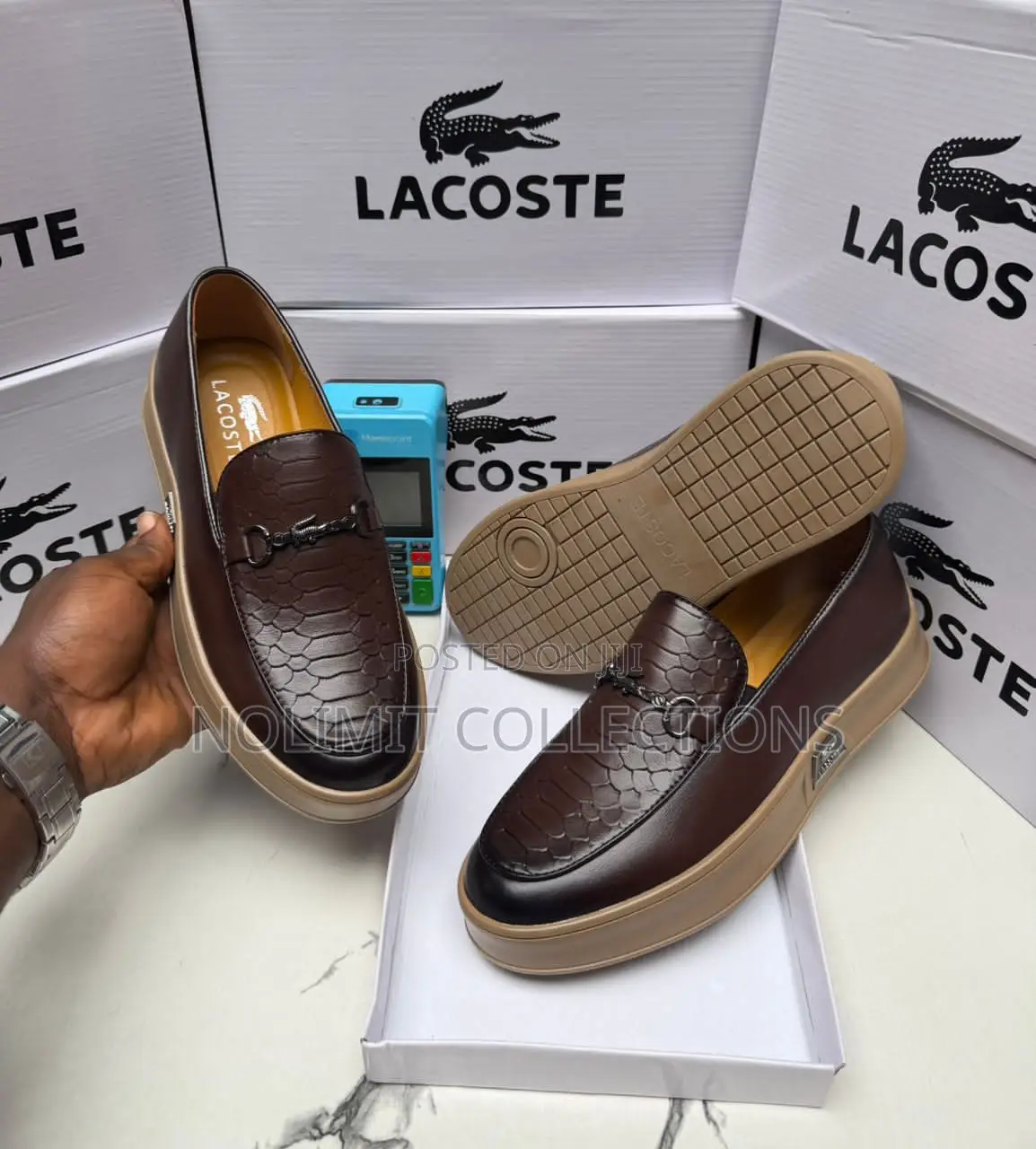 Lacoste Men's Snake Skin Leather Loafers