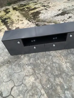 Black TV Stand With Drawers and Open Shelf. Good Condition