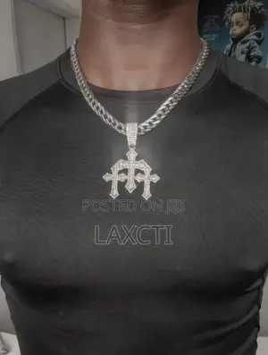 Silver Cuban Link Chain With Iced-Out Gothic Triple Cross Pendant Set