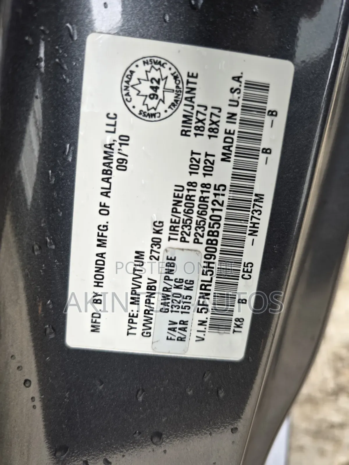 Honda Odyssey 2011 Gray