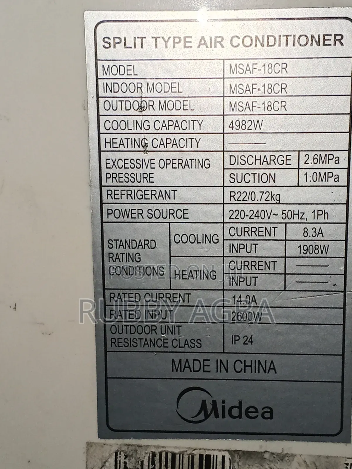 Midea Split Unit 2hpp