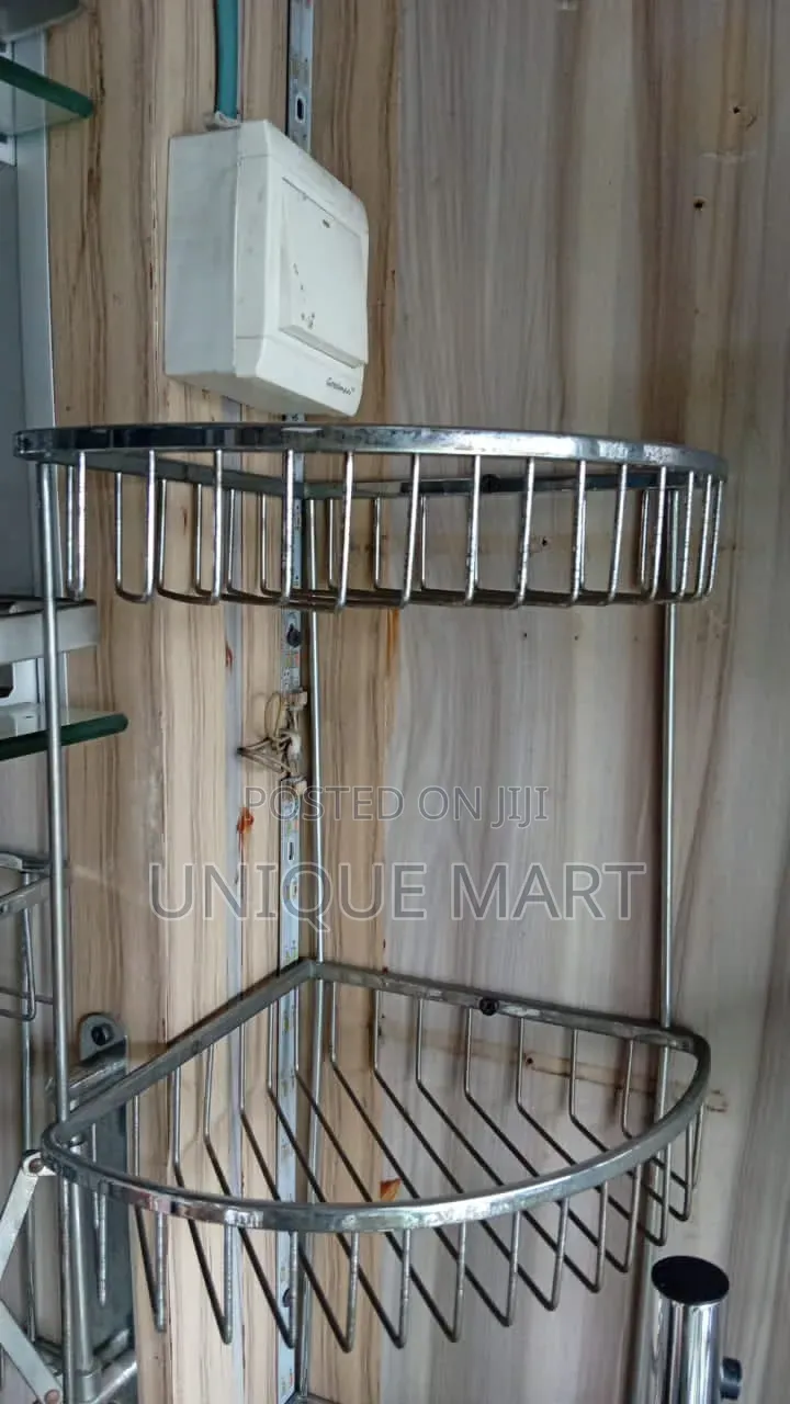 Wall Mounted Chrome-Plated Double-Tier Bathroom Corner Shower Caddy