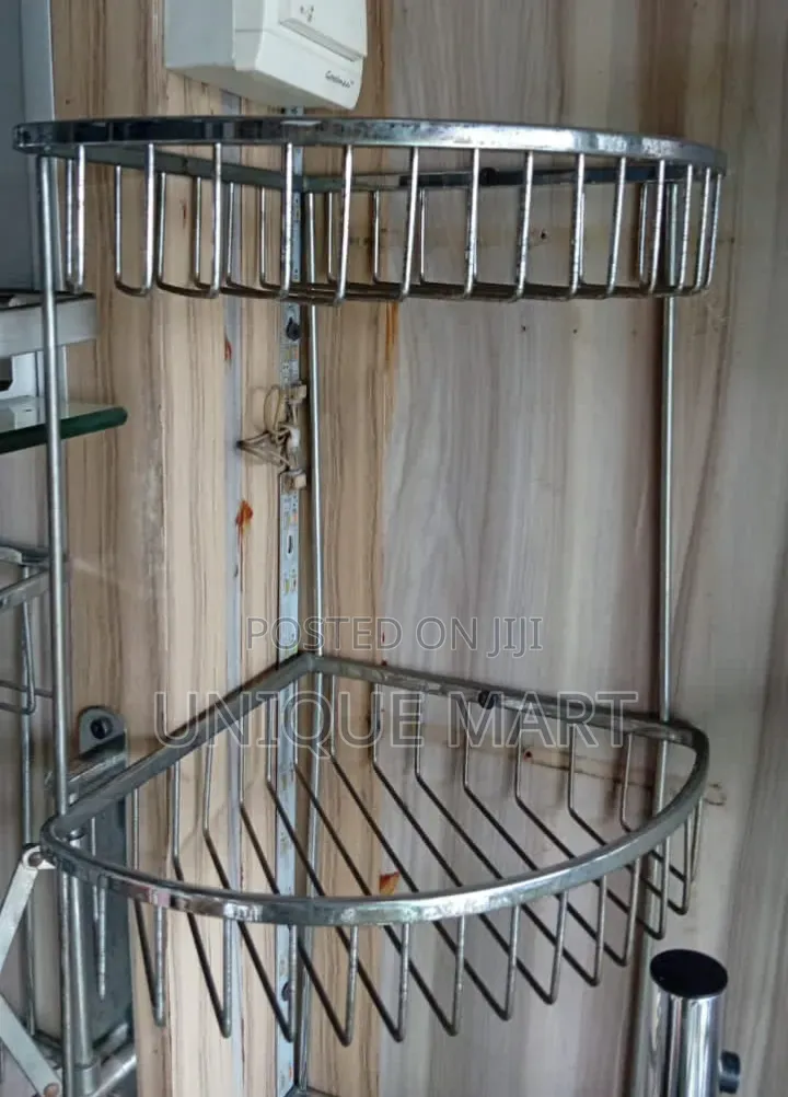 Wall Mounted Chrome-Plated Double-Tier Bathroom Corner Shower Caddy