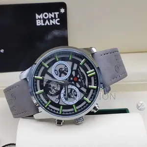 Active Chronograph Luxury Skeletal Face Montblanc Leather Strap Watch