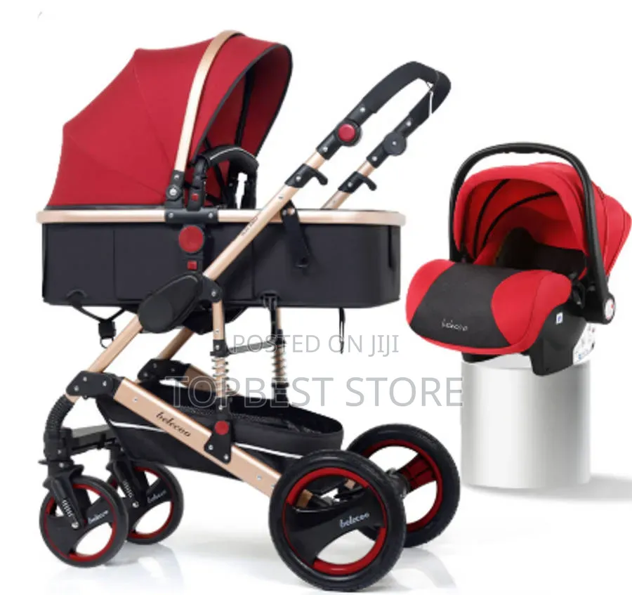 Strollers - Baby Stroller 3 Functional Pram Maroon /Wine Red