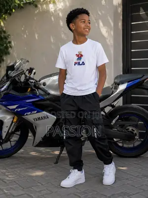 White Fila Graphic T-Shirt Black Cargo Jogger