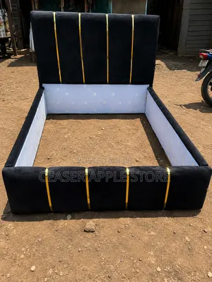 Luxury Black Upholstered Bed Frame With Gold Accents