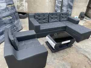 Quality Black Leather Sofa With Center Table N Single Seater