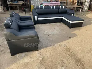 Quality Black Leather Lshap Sofa With 2 Single Seaters
