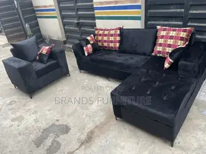 Quality Black Lshap Sofa With Single Seater N Troll Pillows