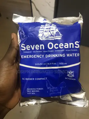 500ml Pouch of Seven Oceans Branded Emergency Drinking Water.