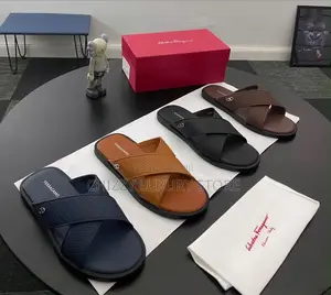Ferragamo Quality Luxury Men Genuine Leather Slippers