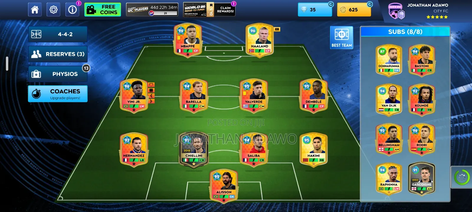 Fully Maxed DLS Account – 96 Mbappe Haaland Meta Squad