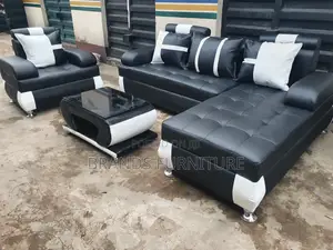 Quality Black Leather Sofa Lshap Center Table With Single Seater
