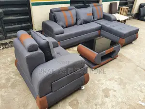Quality Gray Fabric Lshap Sofas Center Table With Single Seater