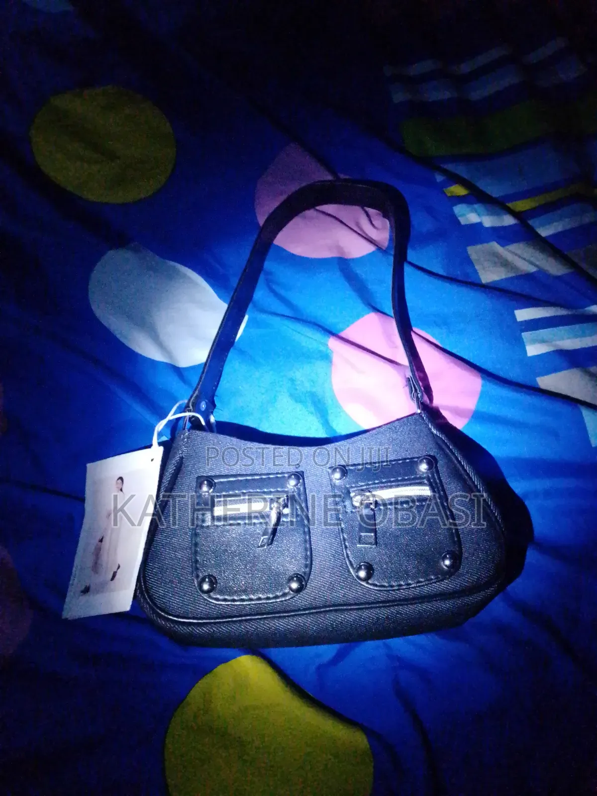 Foreign Stock Black Jean Material Handbag