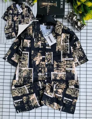 Men's Premium Short Sleeve Pattern Casual Shirt – Black Beige