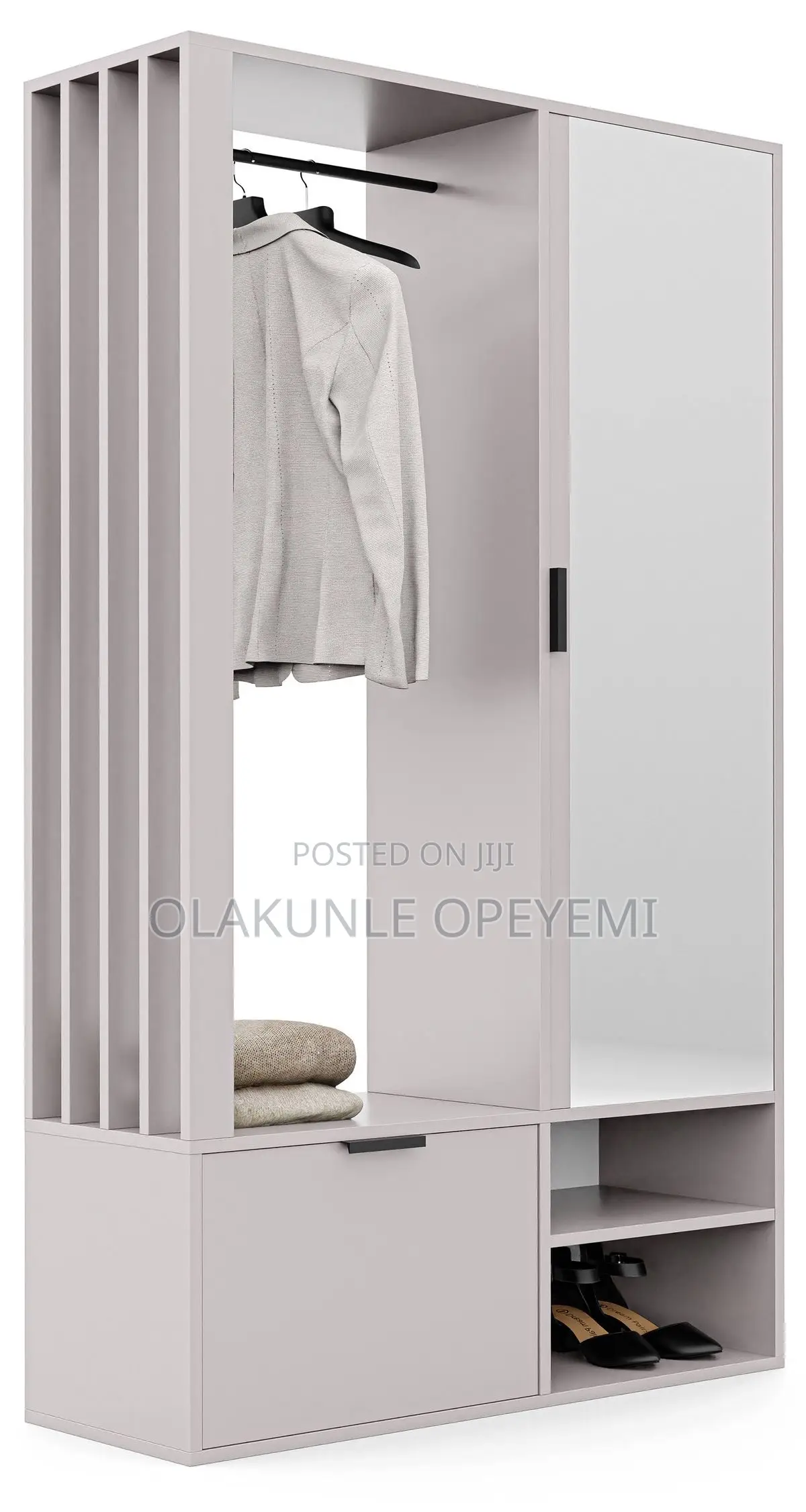 Modern Entryway Wardrobe With Mirror + Shoe Rack - Grey