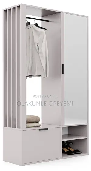 Modern Entryway Wardrobe With Mirror + Shoe Rack - Grey