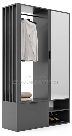 Modern Entryway Wardrobe With Mirror + Shoe Rack - Grey