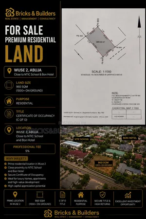 960sqm Residential Land With C of O in Wuse2 Near NTIC SCH Bon Hotel