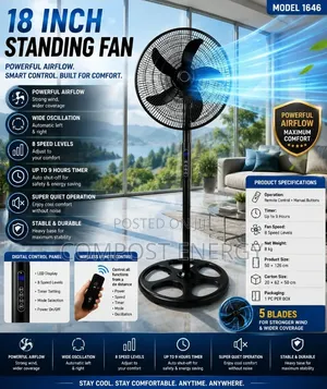 18" Industrial Plastic Blade Electric Fan Wt Digital Button and Remote