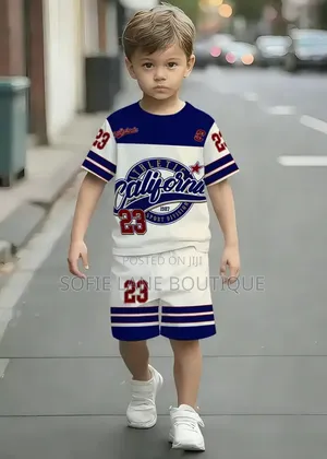 Full-Print Summer Short Sleeved Shirt and Short Set for Baby Boys