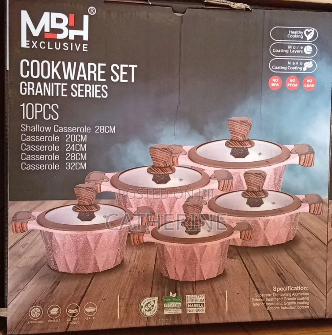 MBH 10Pcs Granite Nonstick Cookware Set Induction Ready