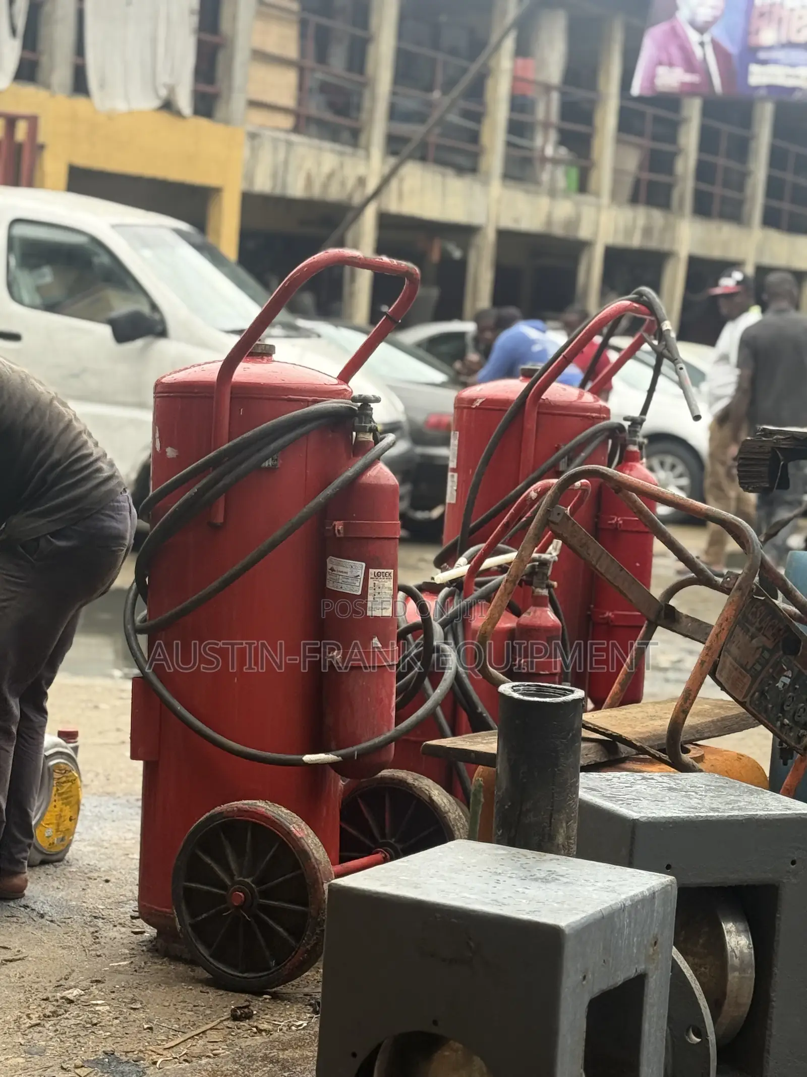 Large, Red, Trolley-Mounted Fire Extinguishers