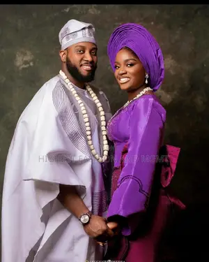Violet Blouse and Wrapper Set Silver Agbada
