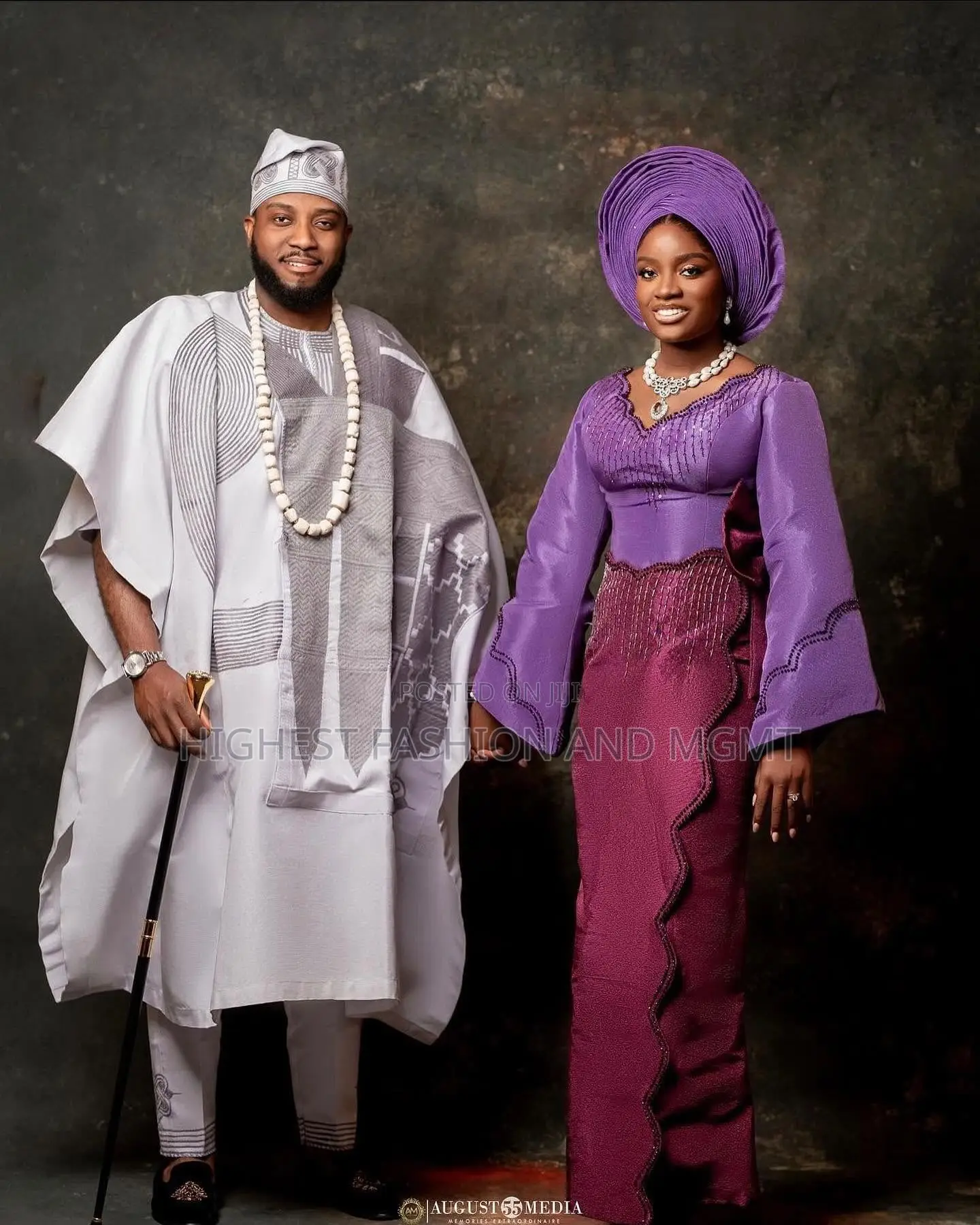 Violet Blouse and Wrapper Set Silver Agbada