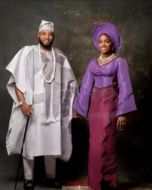 Violet Blouse and Wrapper Set Silver Agbada