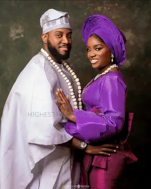 Violet Blouse and Wrapper Set Silver Agbada