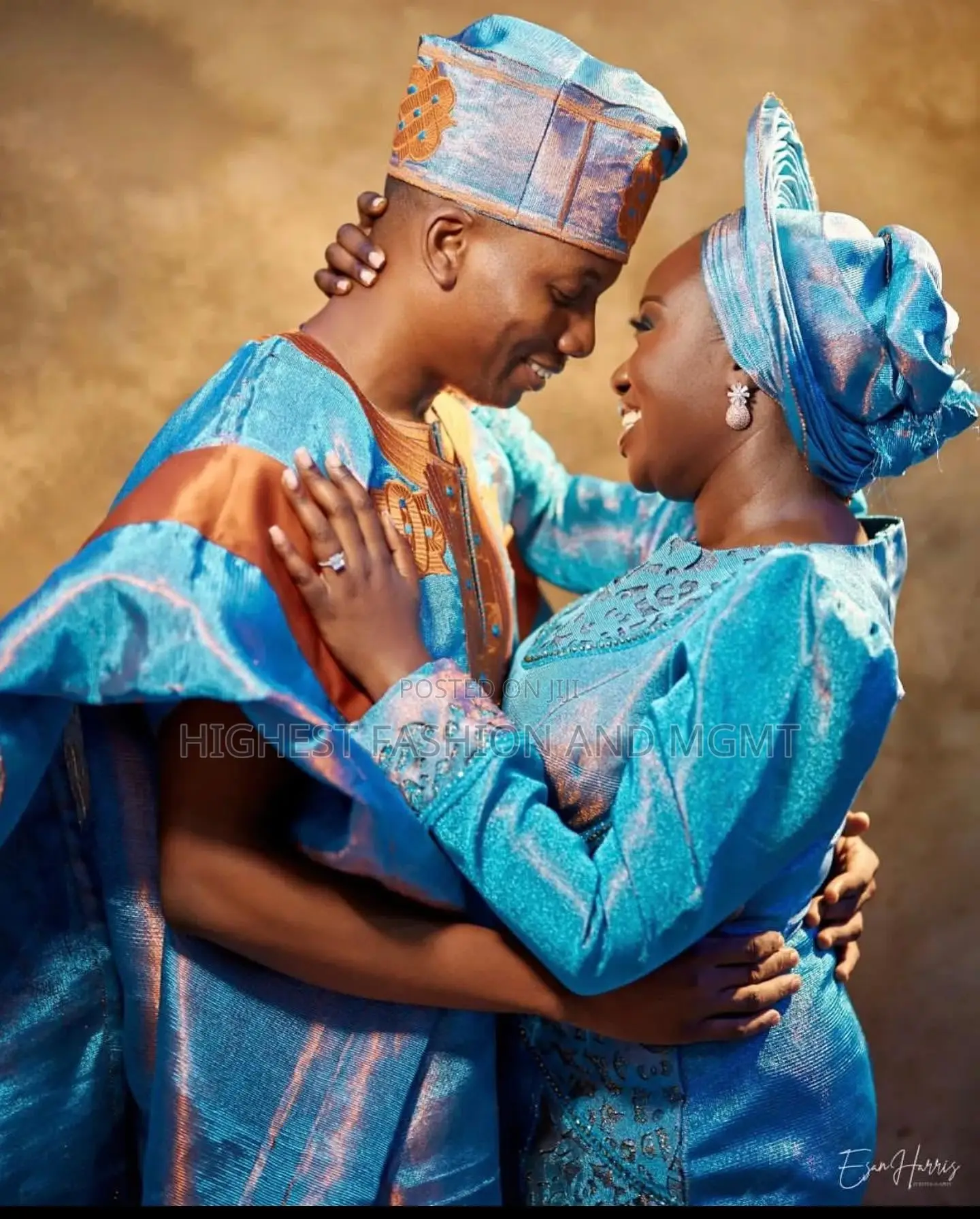 (Turquoise Brocade Gown Copper-Accented Agbada Set