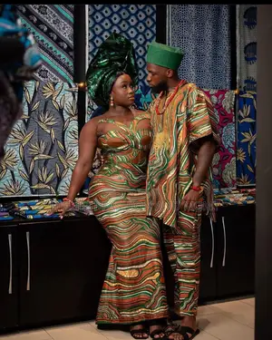 Wavy Patterned Corset Gown Coordinated Agbada Set